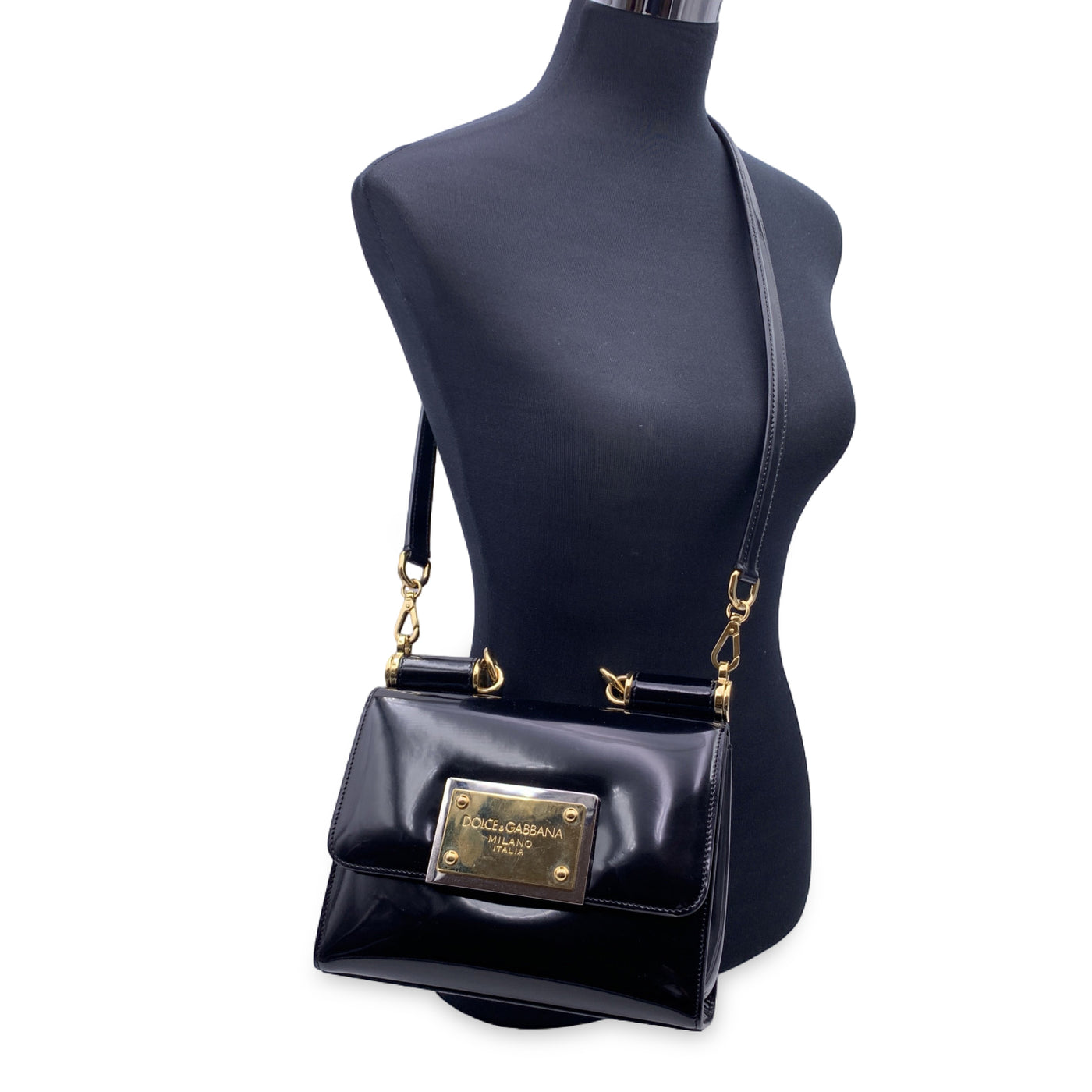 Dolce & Gabbana Black Patent Leather 90s Sicily Shoulder Bag