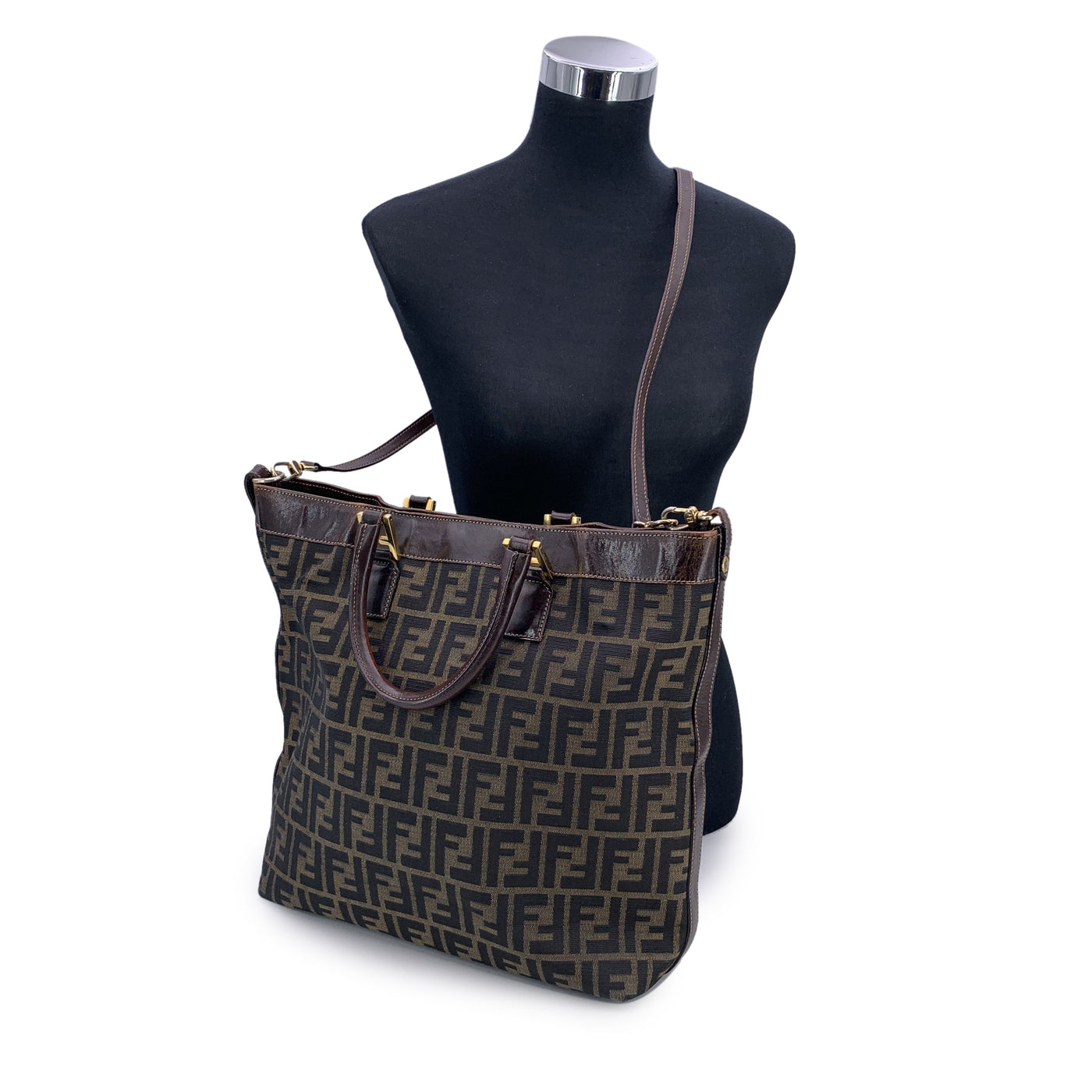 Fendi Vintage Zucca Monogram Canvas Tote Shoulder Bag with Strap