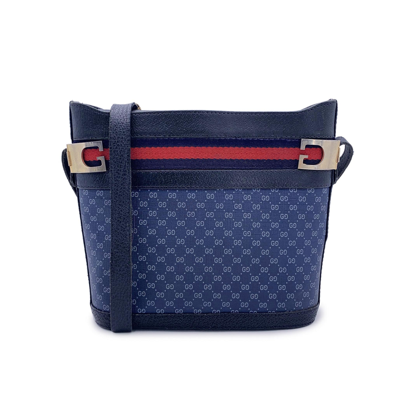 Gucci Vintage Blue Monogram Canvas Shoulder Bag Bucket