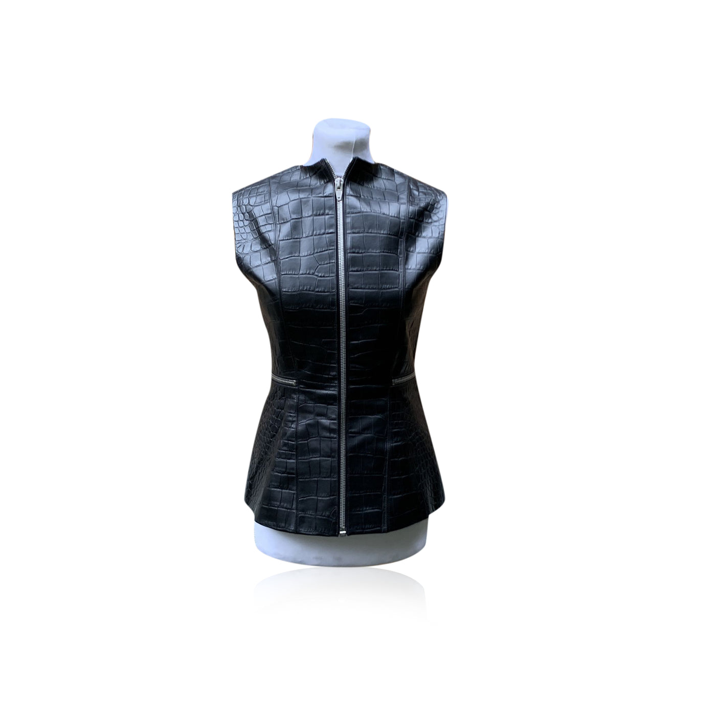 Alexander Wang Black Embossed Leather Zip Sleeveless Jacket Size 4