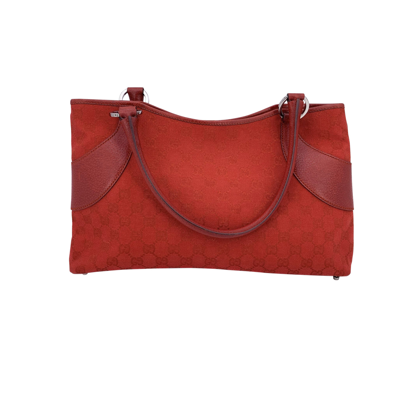 Gucci Red Monogram Canvas Tote Shoulder Bag Handbag