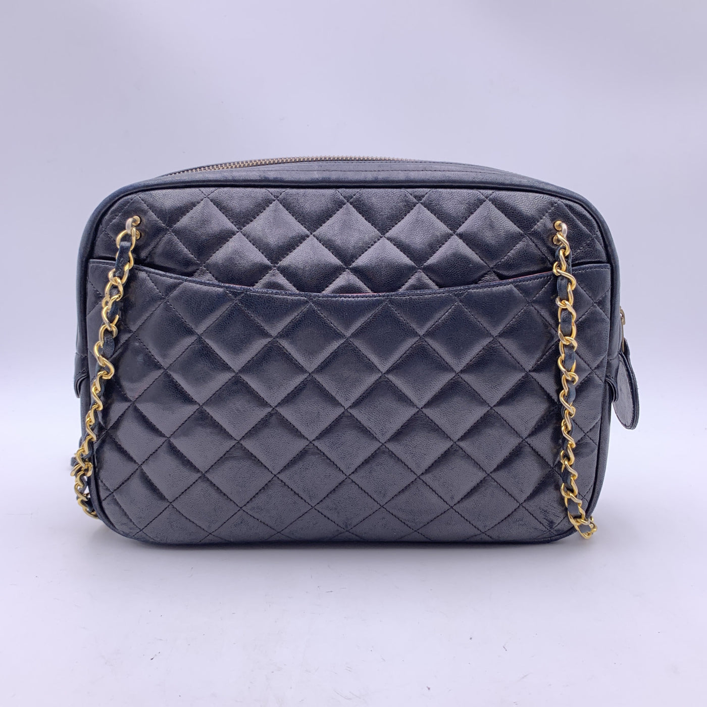 Chanel Vintage Black Quilted Leather Large Camera Shoulder Bag