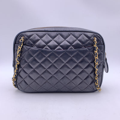 Chanel Vintage Black Quilted Leather Large Camera Shoulder Bag