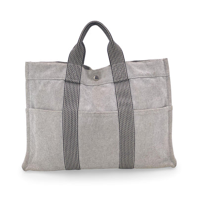 Hermes Paris Vintage Grey and Black Cotton Fourre Tout MM Tote Bag