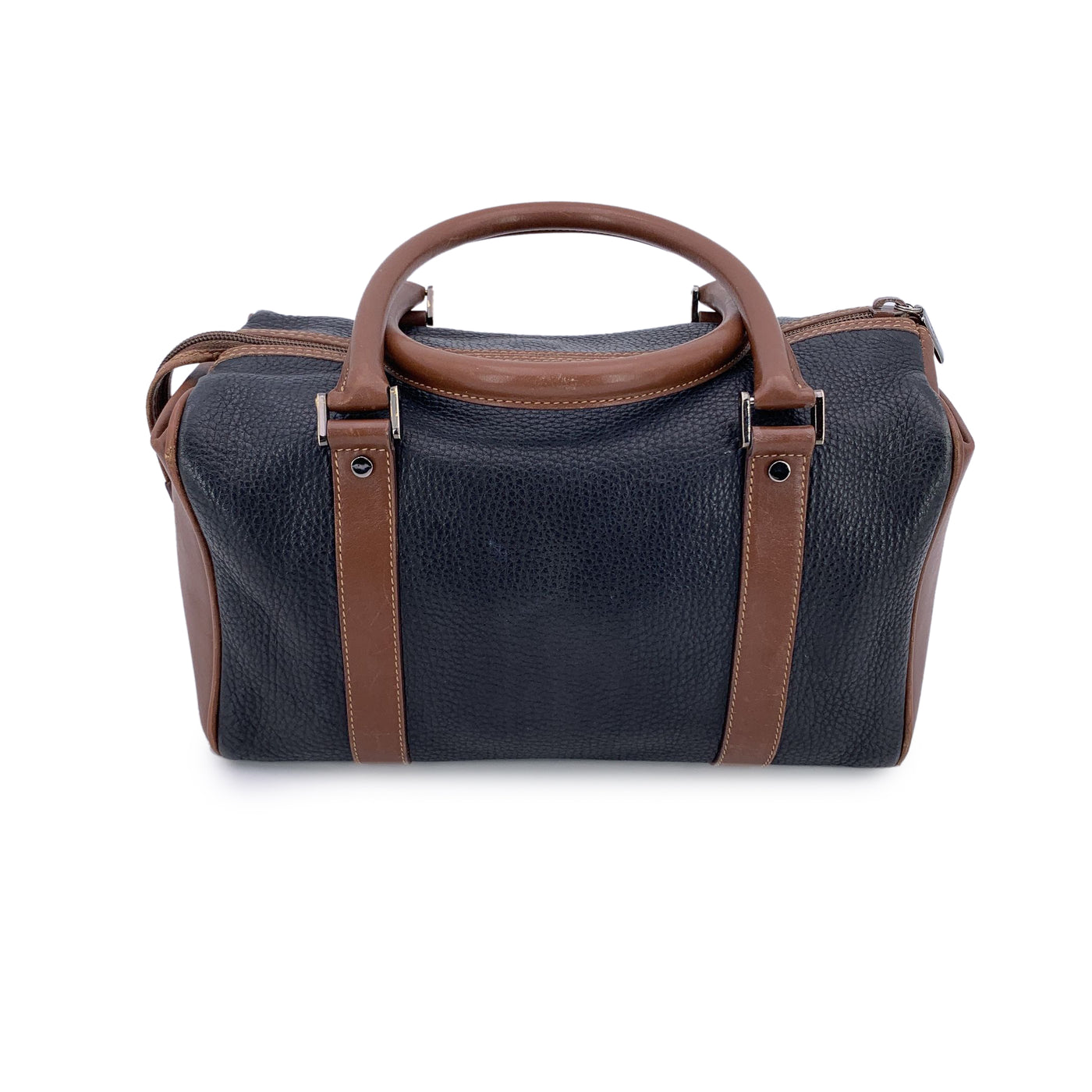 Gucci Vintage Brown and Black Leather Handbag Boston Bag