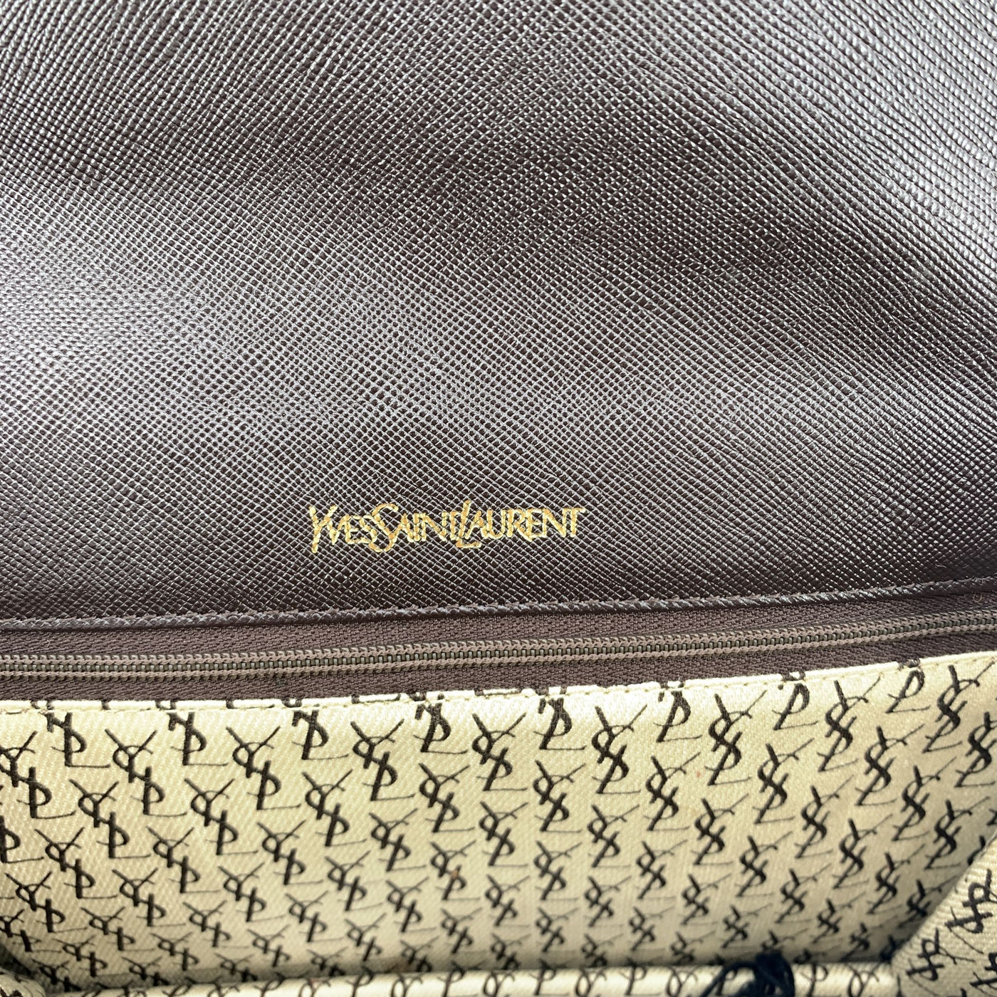 Yves Saint Laurent Vintage Brown Leather YSL Logo Flap Clutch Bag