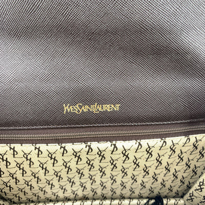 Yves Saint Laurent Vintage Brown Leather YSL Logo Flap Clutch Bag