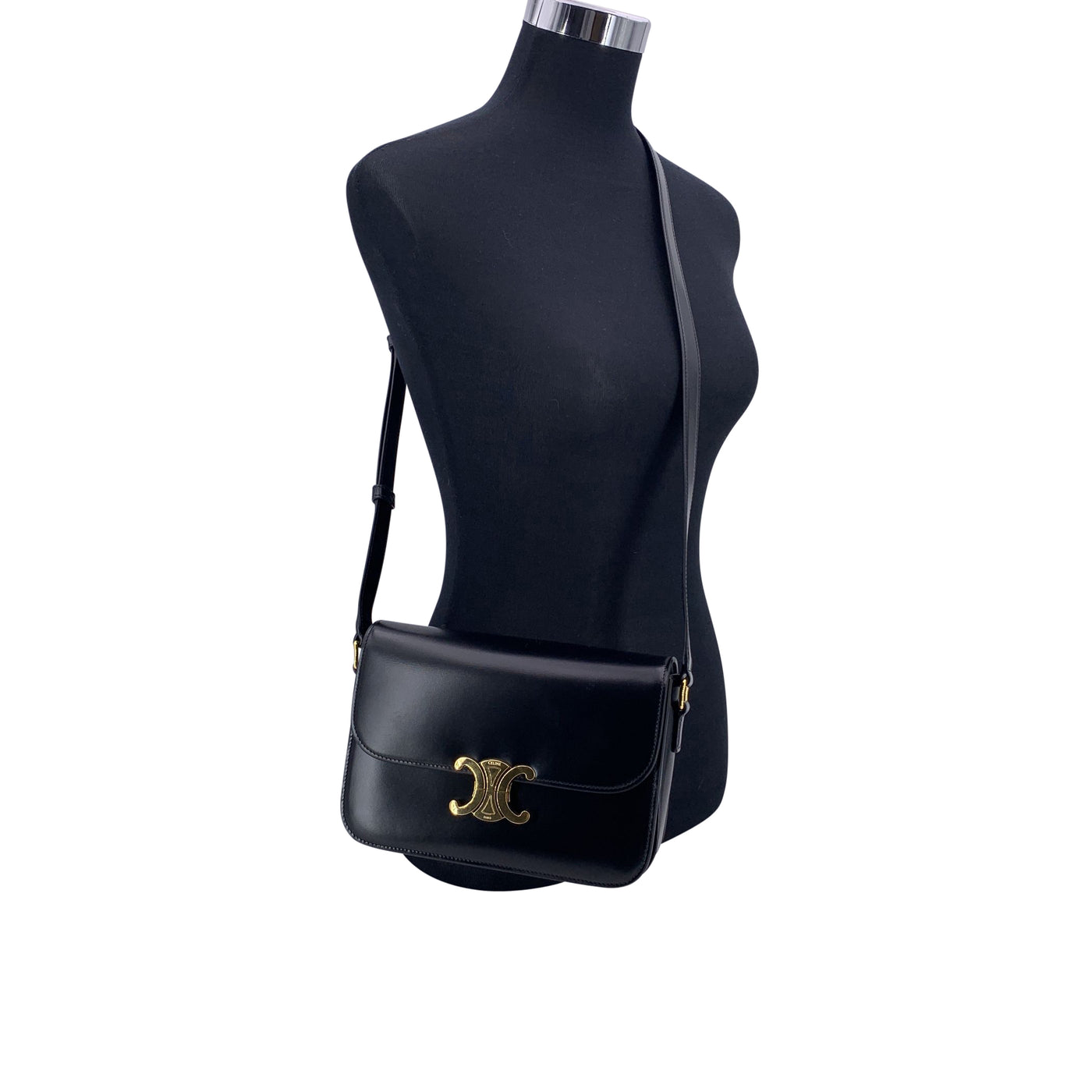 Celine Black Leather Triomphe Classique Medium Shoulder Bag