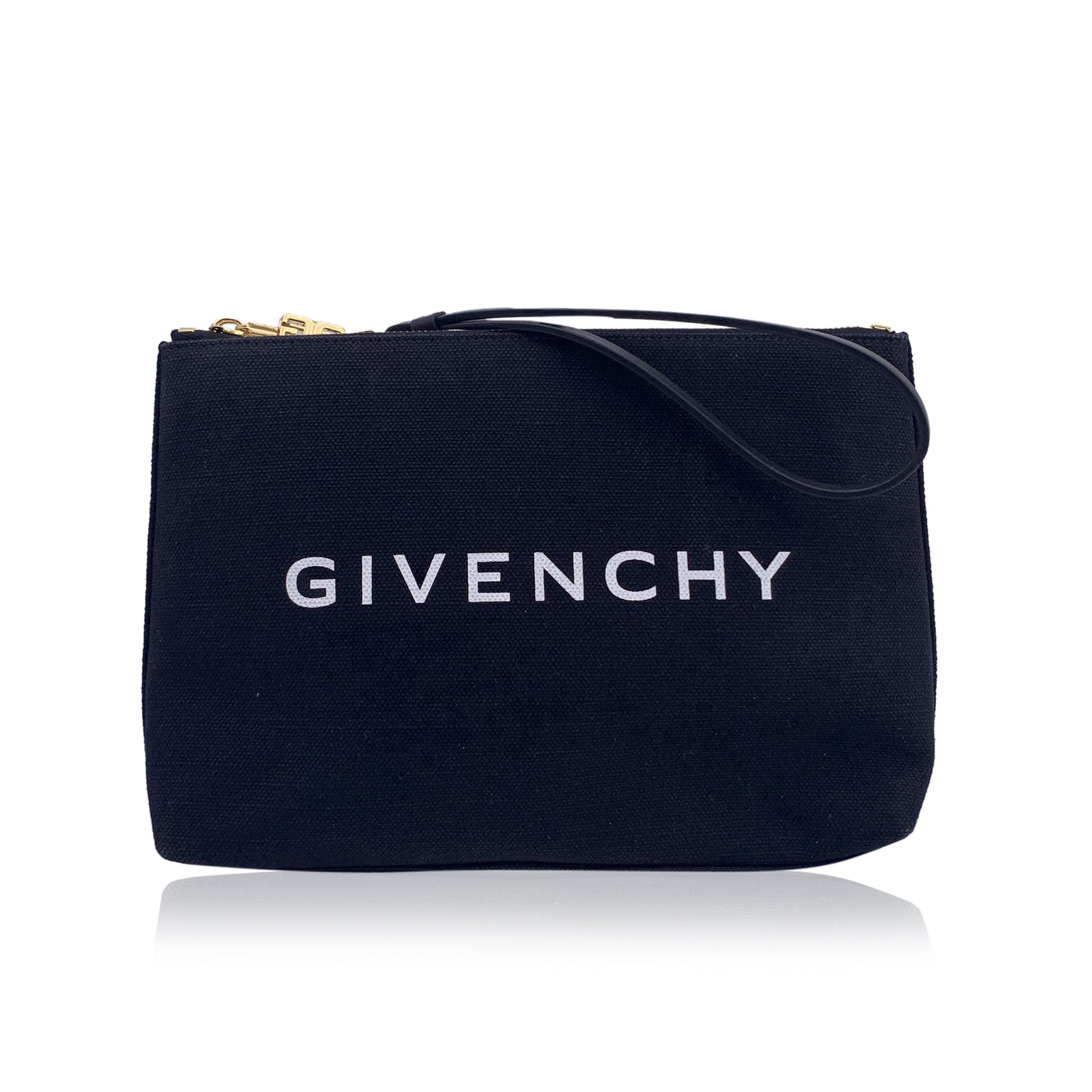 Givenchy Black Canvas Logo Pochette Clutch Wrist Bag Purse