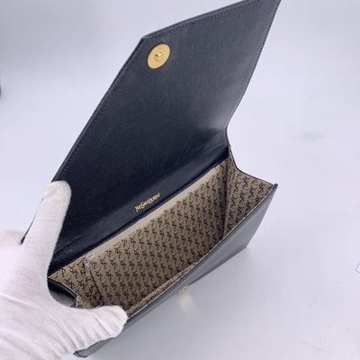 Yves Saint Laurent Vintage Black Leather Asymmetric Clutch Bag