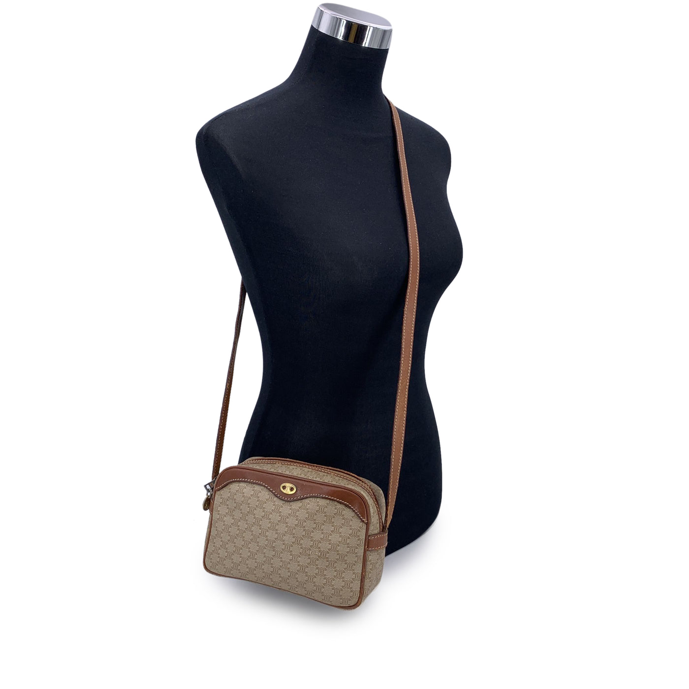 Celine Vintage Beige Macadam Canvas Small Crossbody Bag