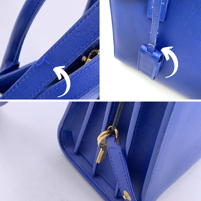 Saint Laurent Blue Leather Sac De Jour Nano Tote Bag with Strap