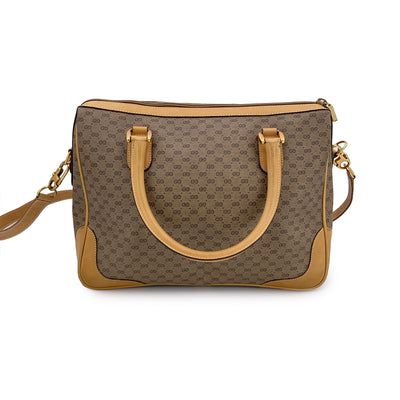 Gucci Vintage Beige Monogram Canvas Satchel Bag with Strap