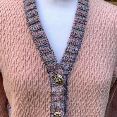 Chanel 2015 Pink Silk and Cashmere Knit Cardigan Size 40 FR