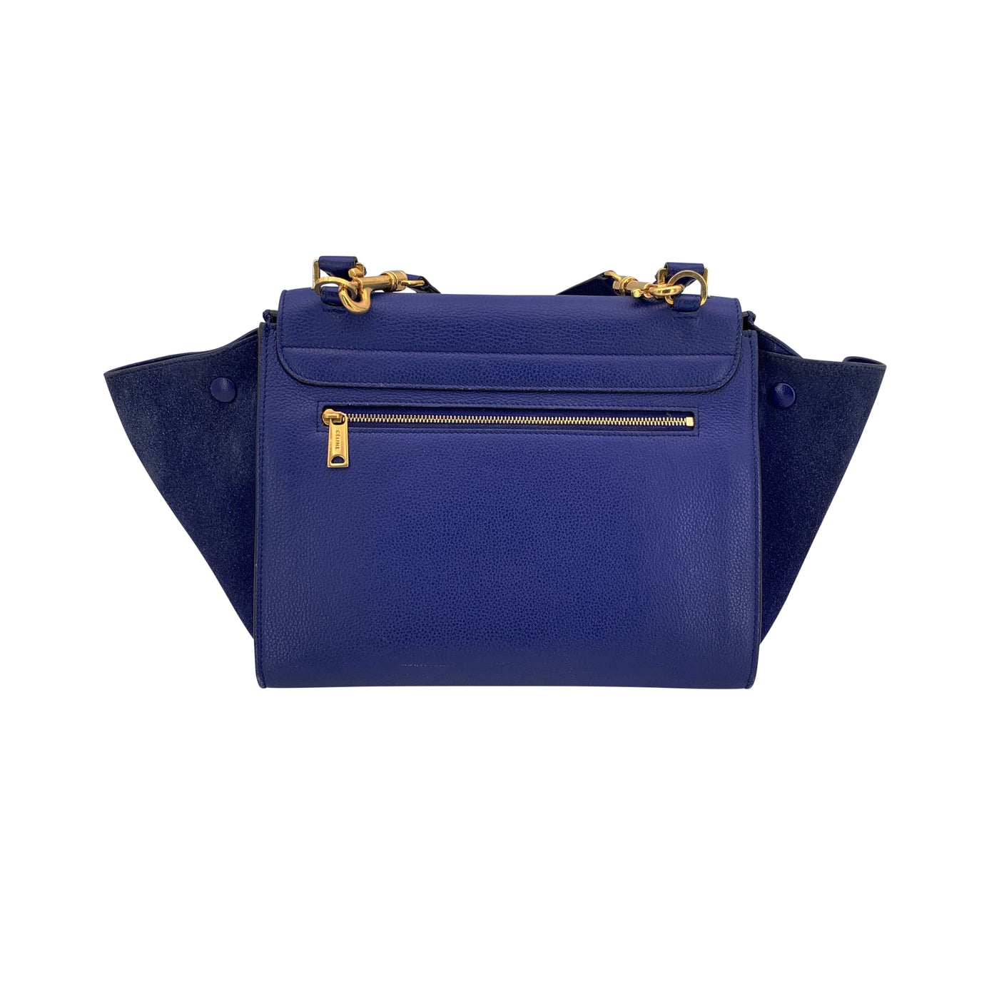 Celine Blue Suede and Leather Small Trapeze Tote Bag with Strap