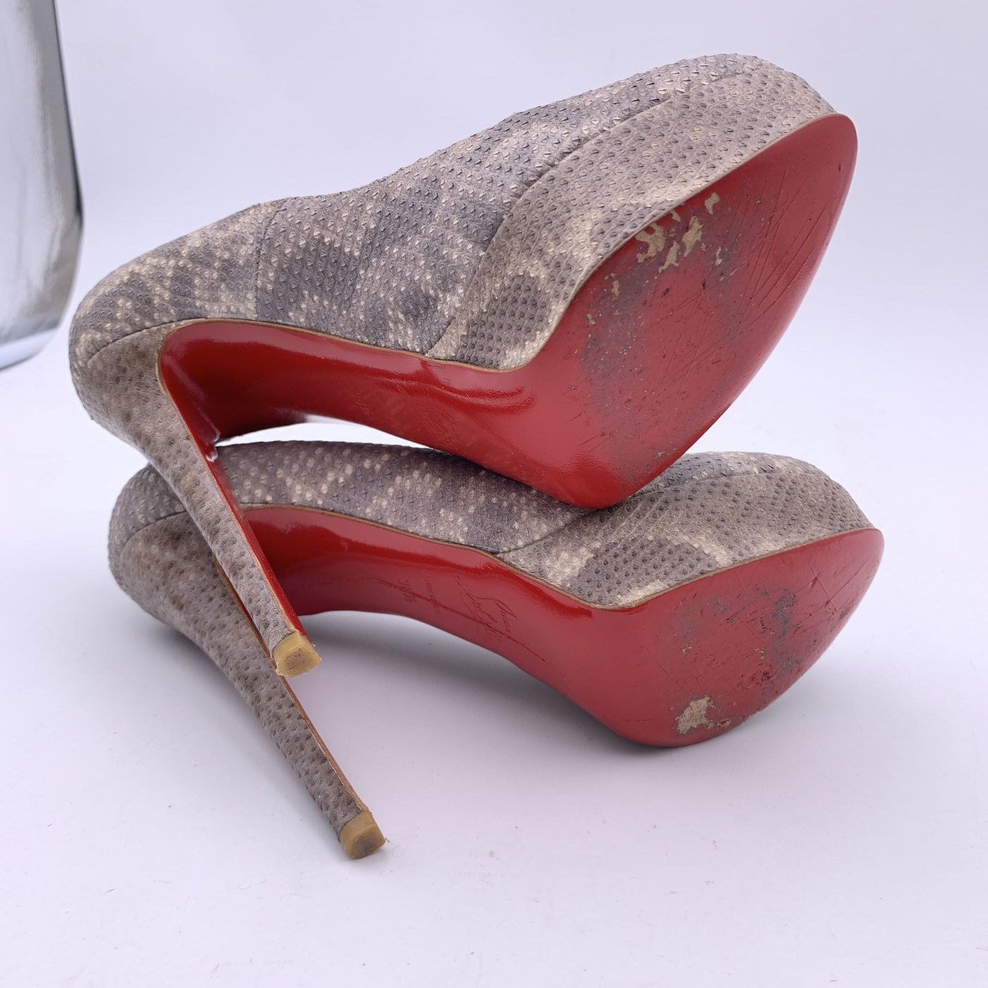 Christian Louboutin Taupe Leather Bianca Platform Pumps Heels Size 38.5