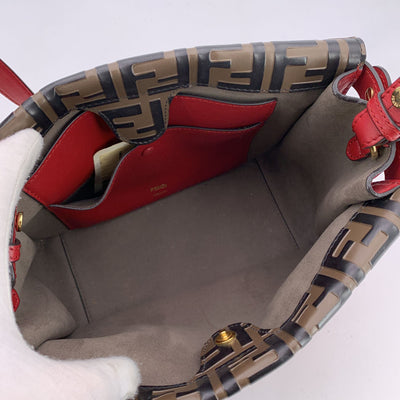 Fendi Red Bi Color FF Monogram Embossed Leather Flip Tote Bag