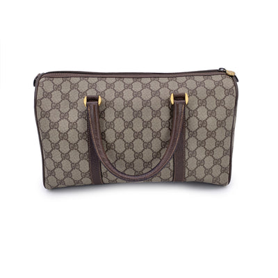 Gucci Vintage Beige Monogram Canvas Leather GG Logo Boston Bag