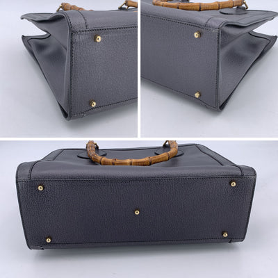 Gucci Vintage Dark Grey Leather Bamboo Princess Diana Tote Bag