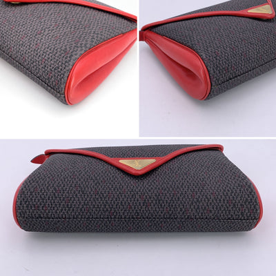 Yves Saint Laurent Vintage Grey Red Textured Canvas Clutch Bag