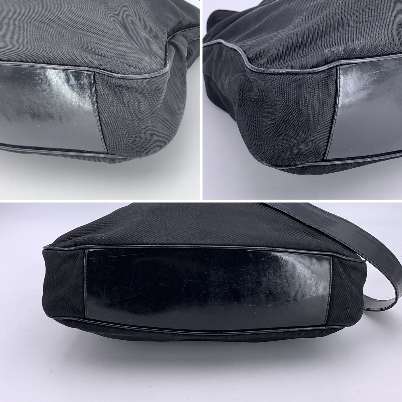 Gucci Vintage Black Nylon Hobo Shoulder Bag Tote Bamboo Handle