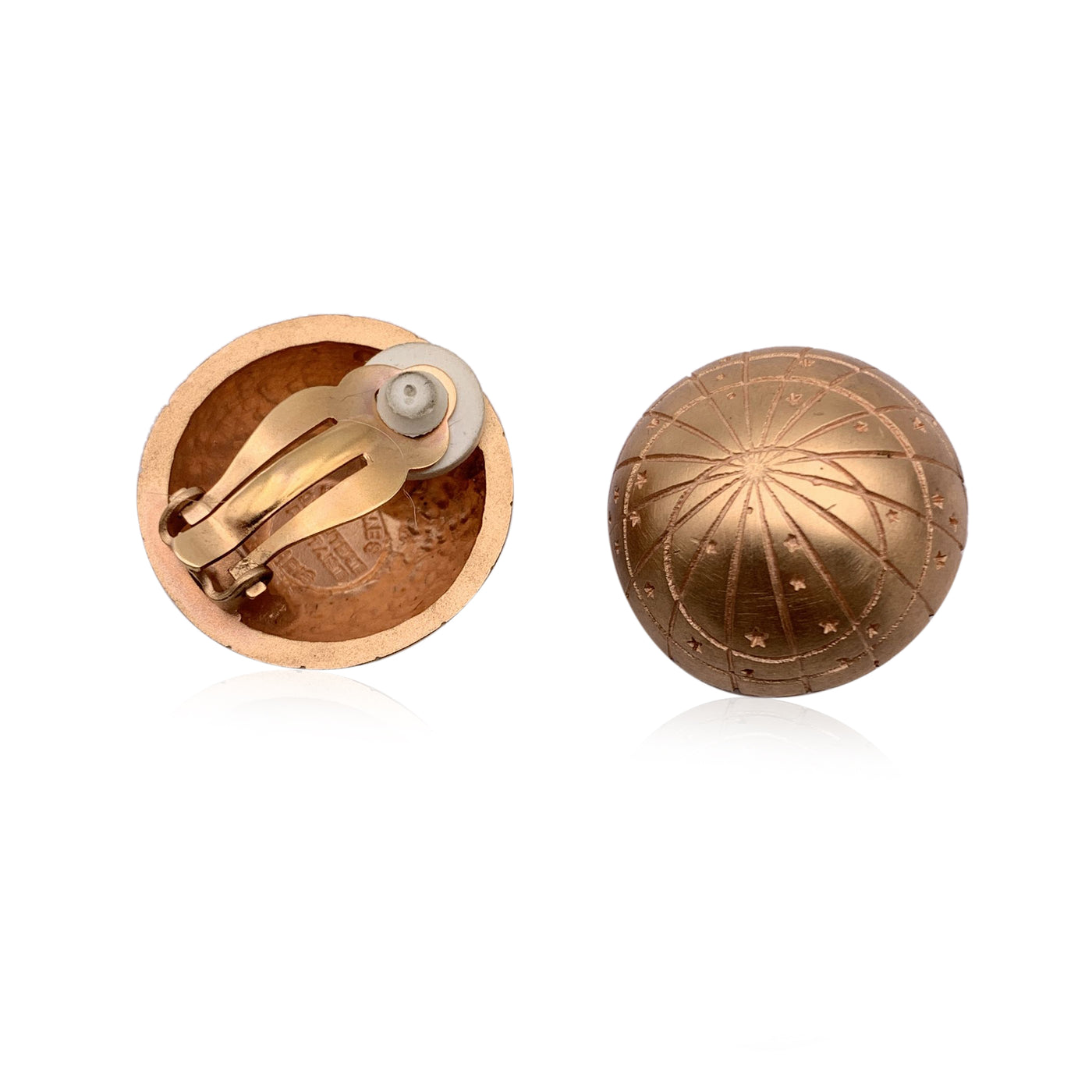 Hermes Paris Vintage Gold Metal Celestial Dome Clip On Earrings