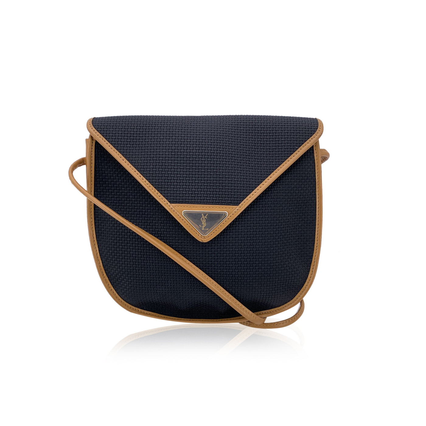 Yves Saint Laurent Vintage Black Textured Canvas Crossbody Bag