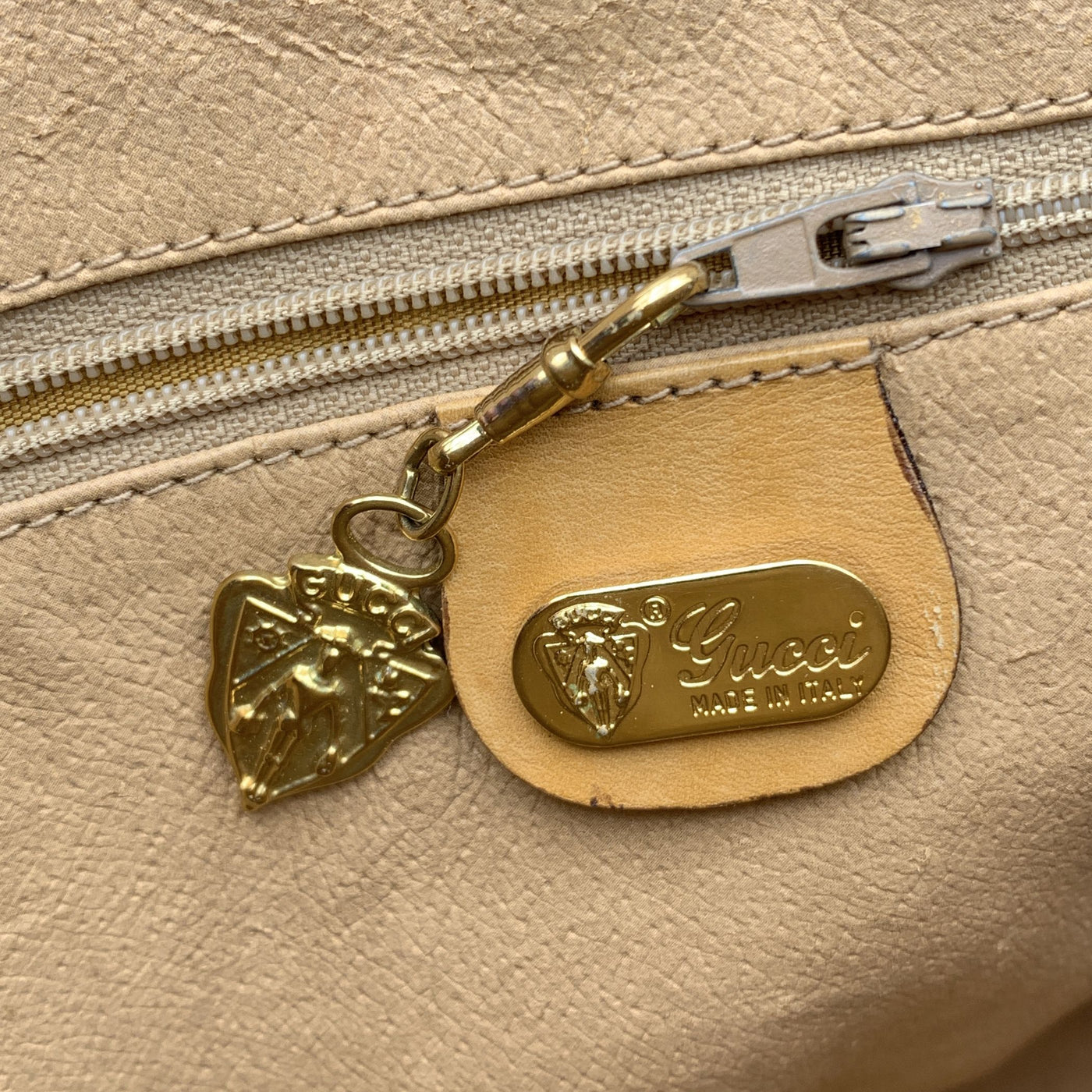 Gucci Vintage Beige Monogram Canvas Satchel Bag with Strap