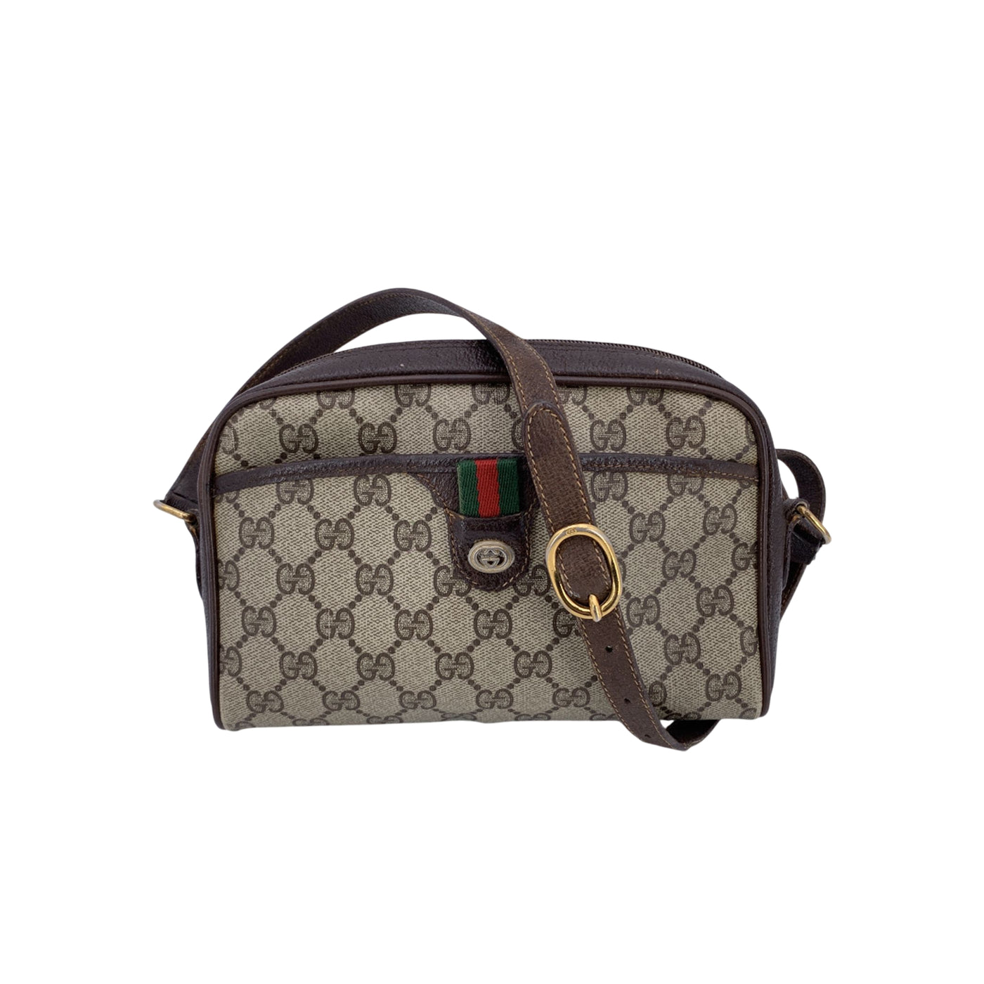 Gucci Vintage Beige GG Monogram Canvas Messenger Crossbody Bag