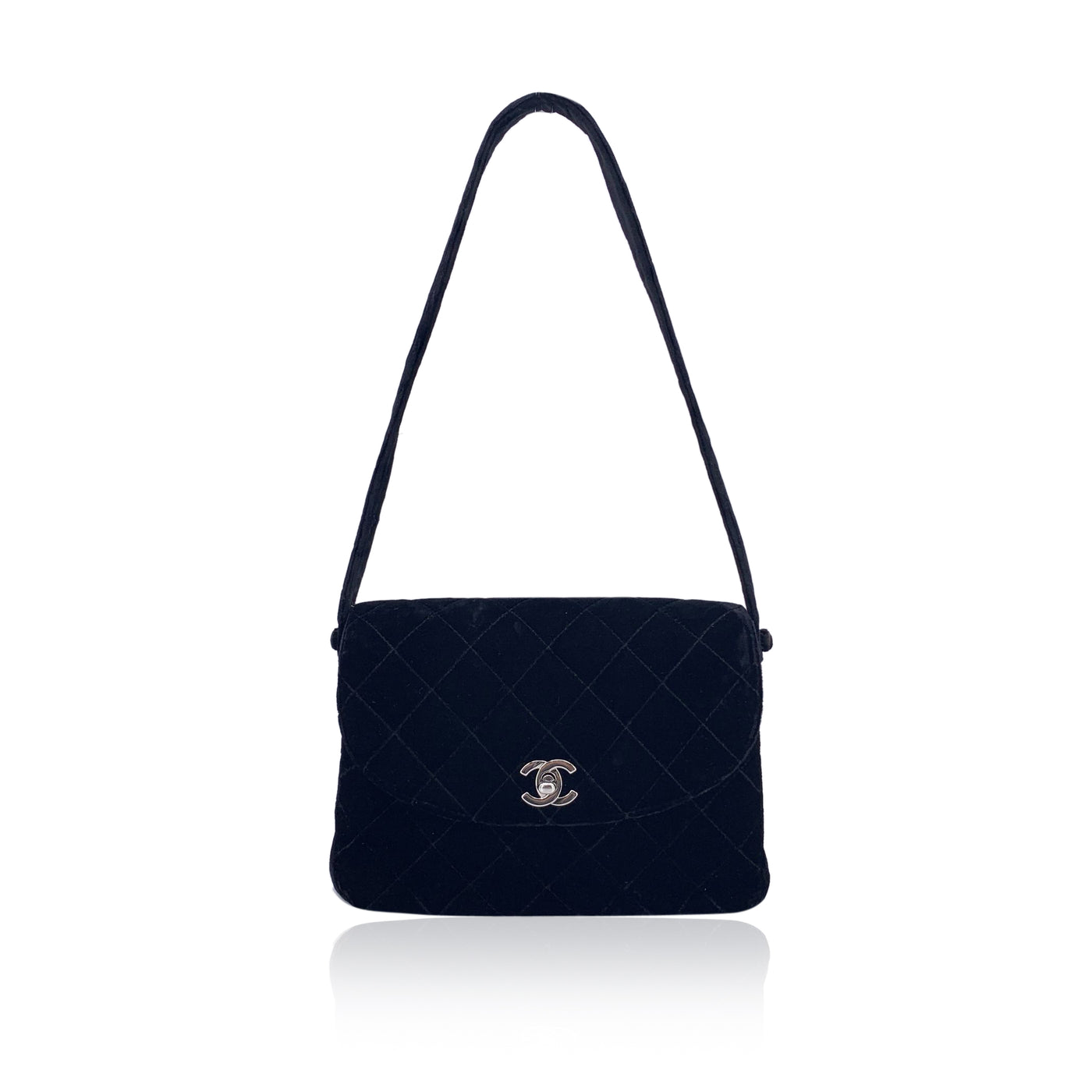 Chanel Vintage 90s Black Quilted Velvet Flap Shoulder Bag