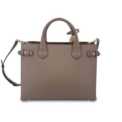 Burberry Taupe Leather Medium The Banner 2 Way Tote Bag with Strap