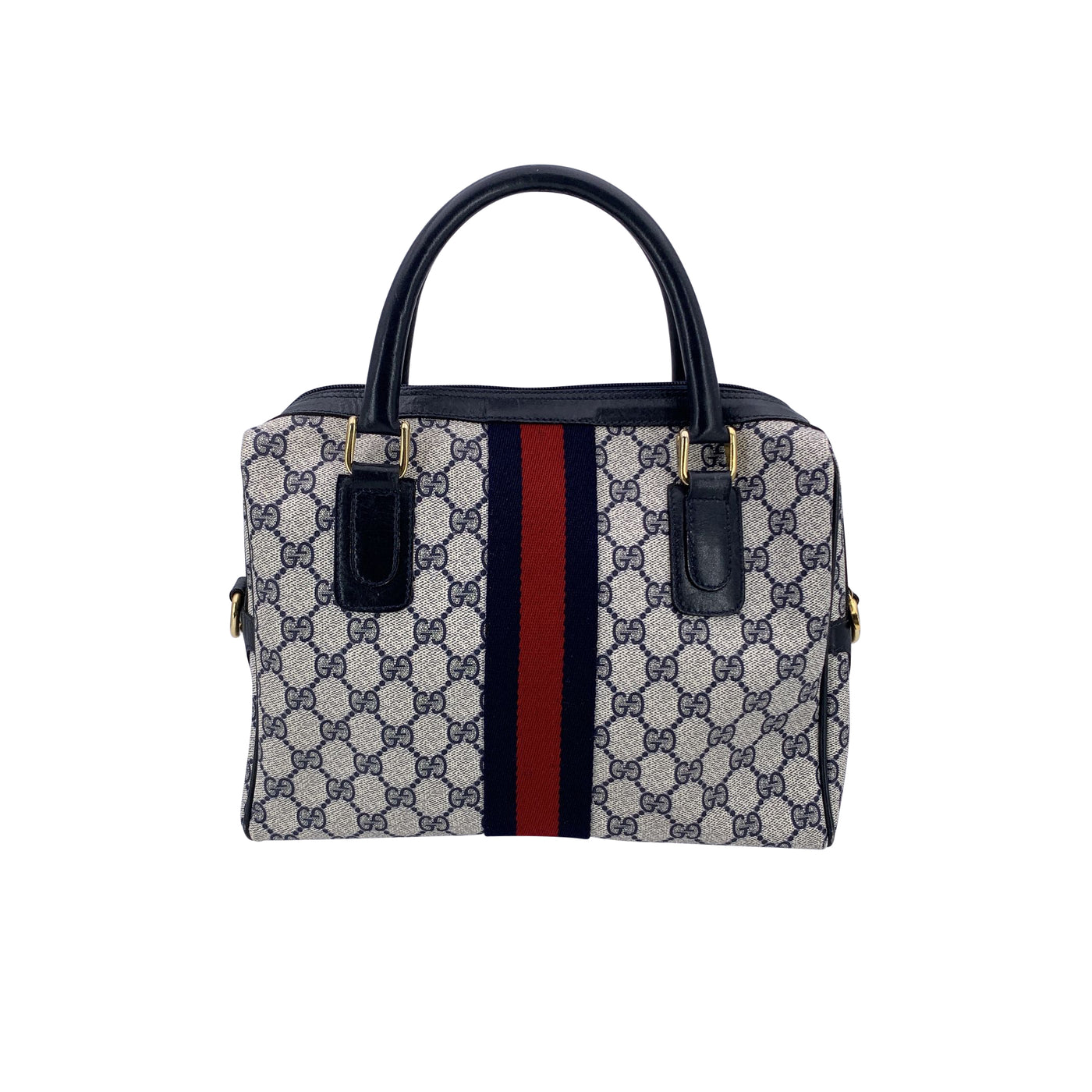 Gucci Vintage Blue Monogram Canvas Ophidia Satchel Bag with Stripes