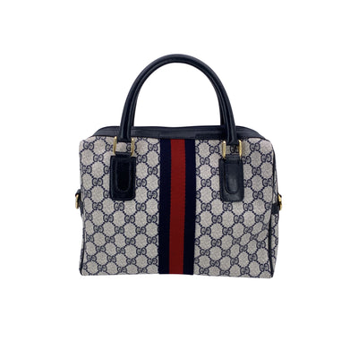 Gucci Vintage Blue Monogram Canvas Ophidia Satchel Bag with Stripes