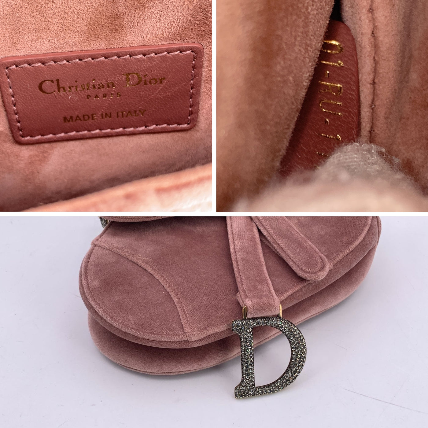 Christian Dior Pink Velvet Mini Saddle Bag with Crystals