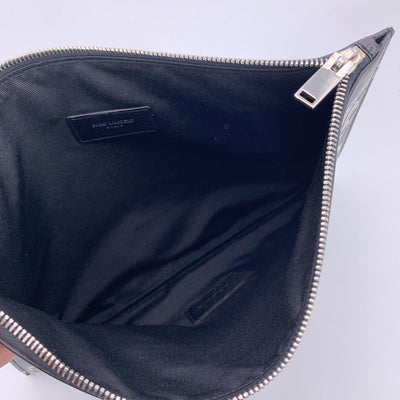 Saint Laurent Black Pop Print Leather Zip Clutch Bag Purse
