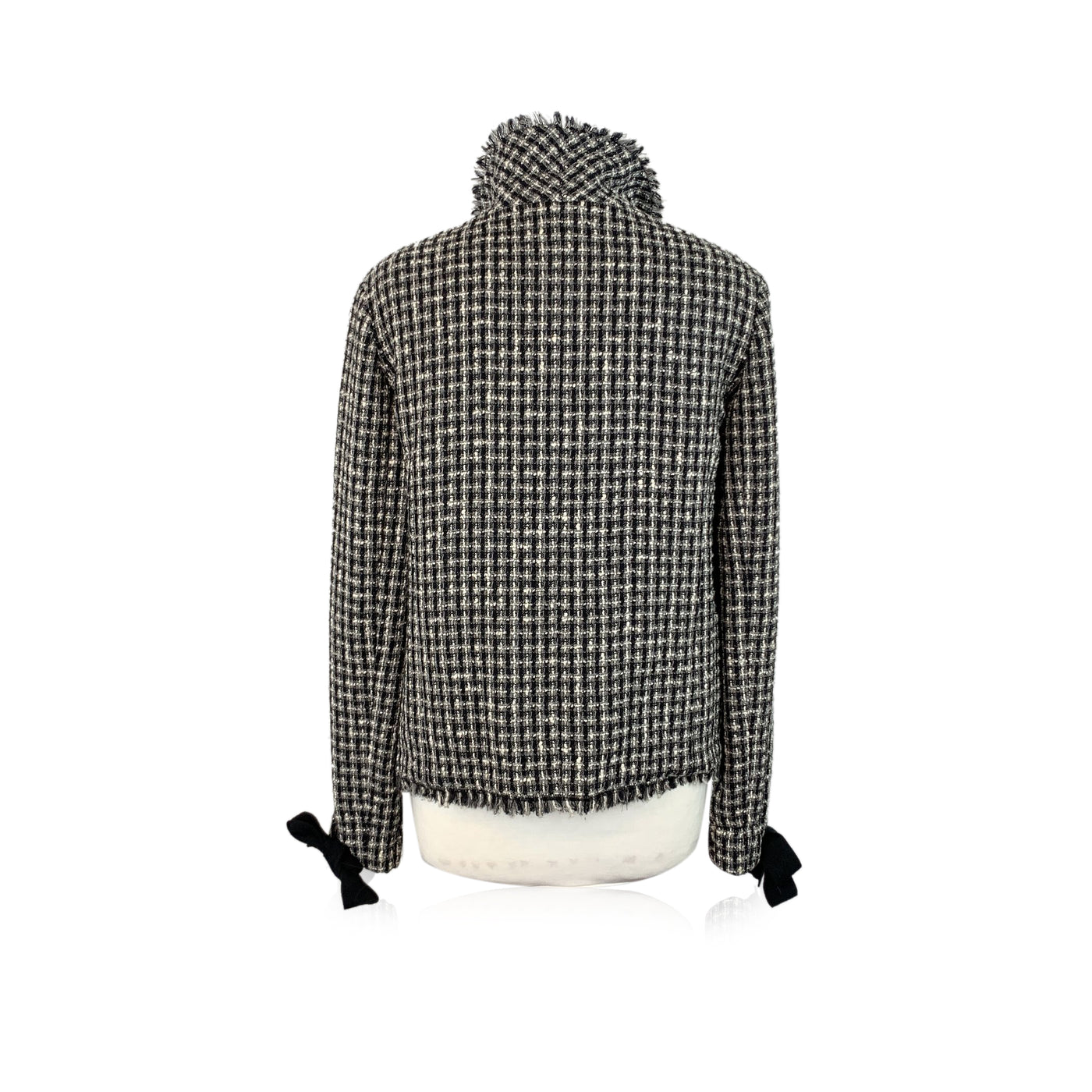 Chanel 2004 Black White Wool Tweed Jacket with Bows Size 42 FR