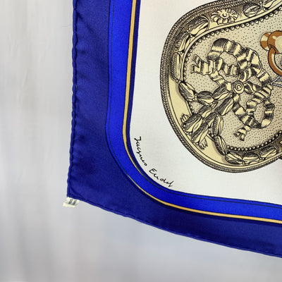 Hermes Vintage Blue Silk Grand Apparat Scarf 1962 Jacques Eudel