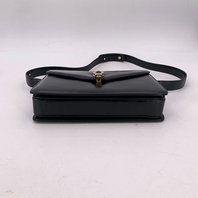 Gucci Vintage Black Leather Box Shoulder Bag with Lapis Closure