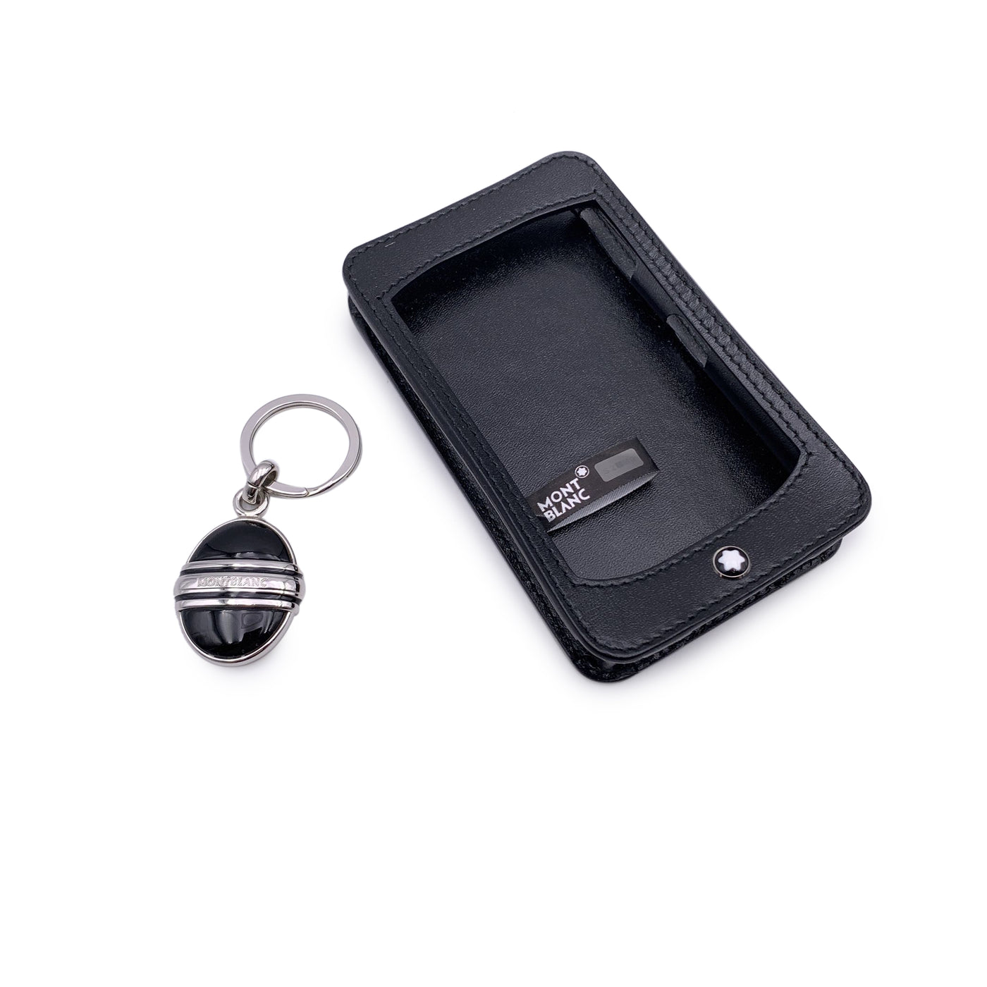 Montblanc Accessory Set of Stainless Steel Keyring Black Leather Case