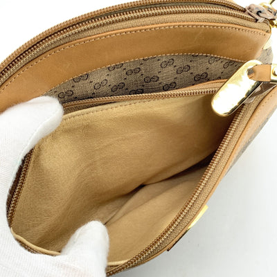 Gucci Vintage Beige Monogram Canvas Semi Round Crossbody Bag