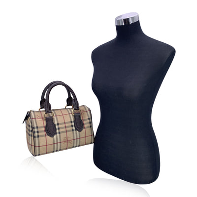 Burberry Beige Haymarket Check Canvas Chester Small Boston Bag
