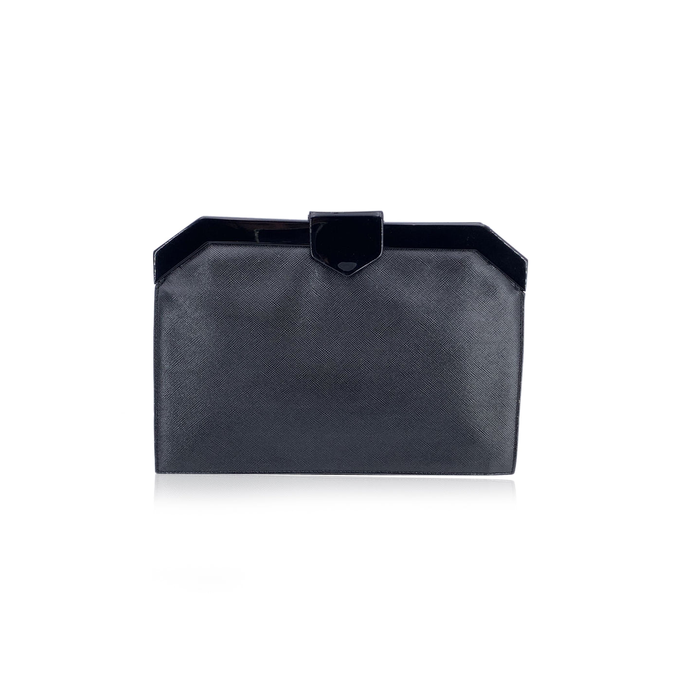 Yves Saint Laurent Vintage Black Leather Lucite Frame Clutch Bag