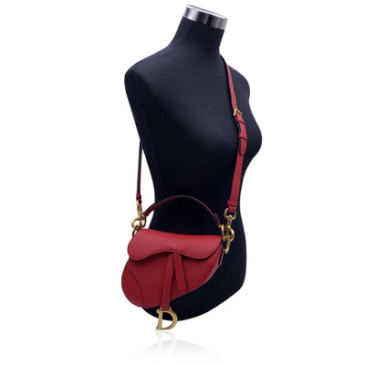 Christian Dior Red Leather Mini Saddle Bag with Shoulder Strap