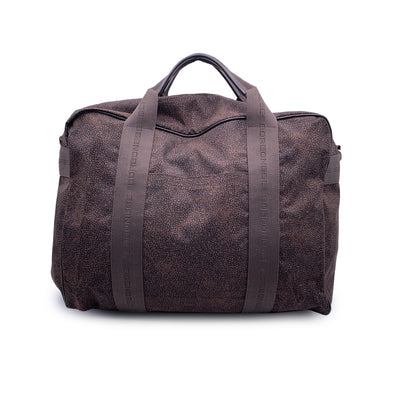 Borbonese Brown Op Partridge Eye Canvas Travel Weekend Bag