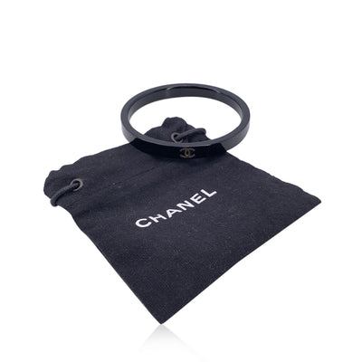 Chanel Vintage Black Resin CC Logo Cuff Bangle Bracelet