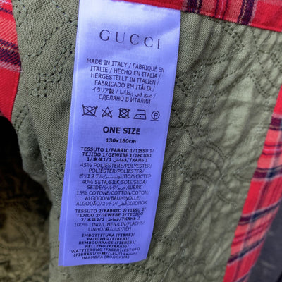 Gucci Home Beige Red Tartan Check and Floral Print Quilted Blanket