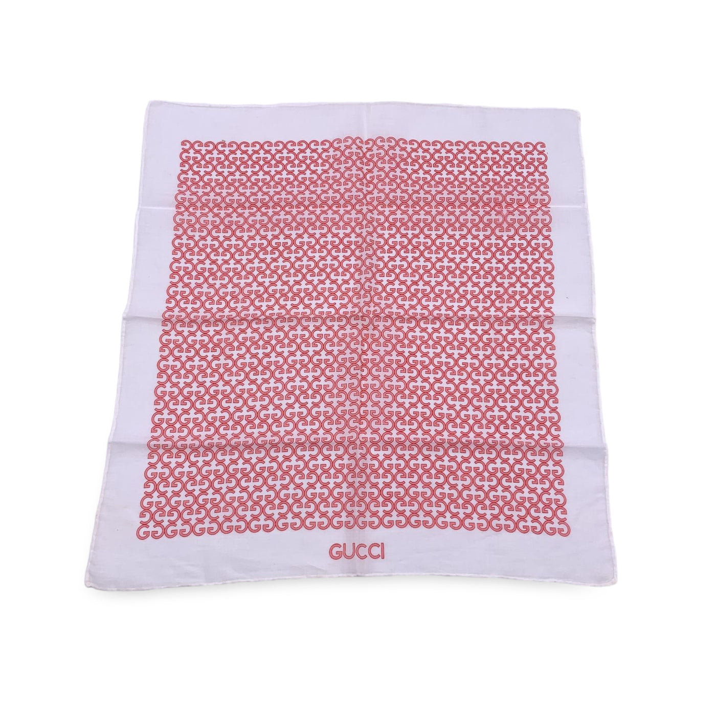 Gucci Vintage White Pink GG Cotton Neck Scarf Pocket Square