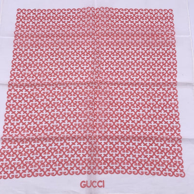 Gucci Vintage White Pink GG Cotton Neck Scarf Pocket Square