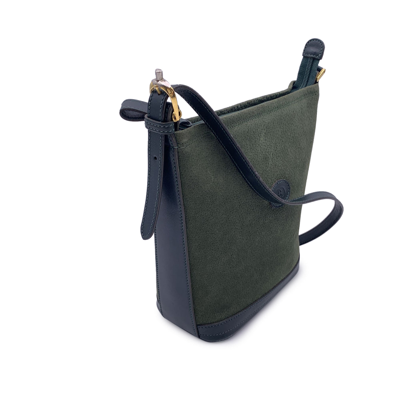 Gucci Vintage Green Suede and Leather Crossbody Shoulder Bag