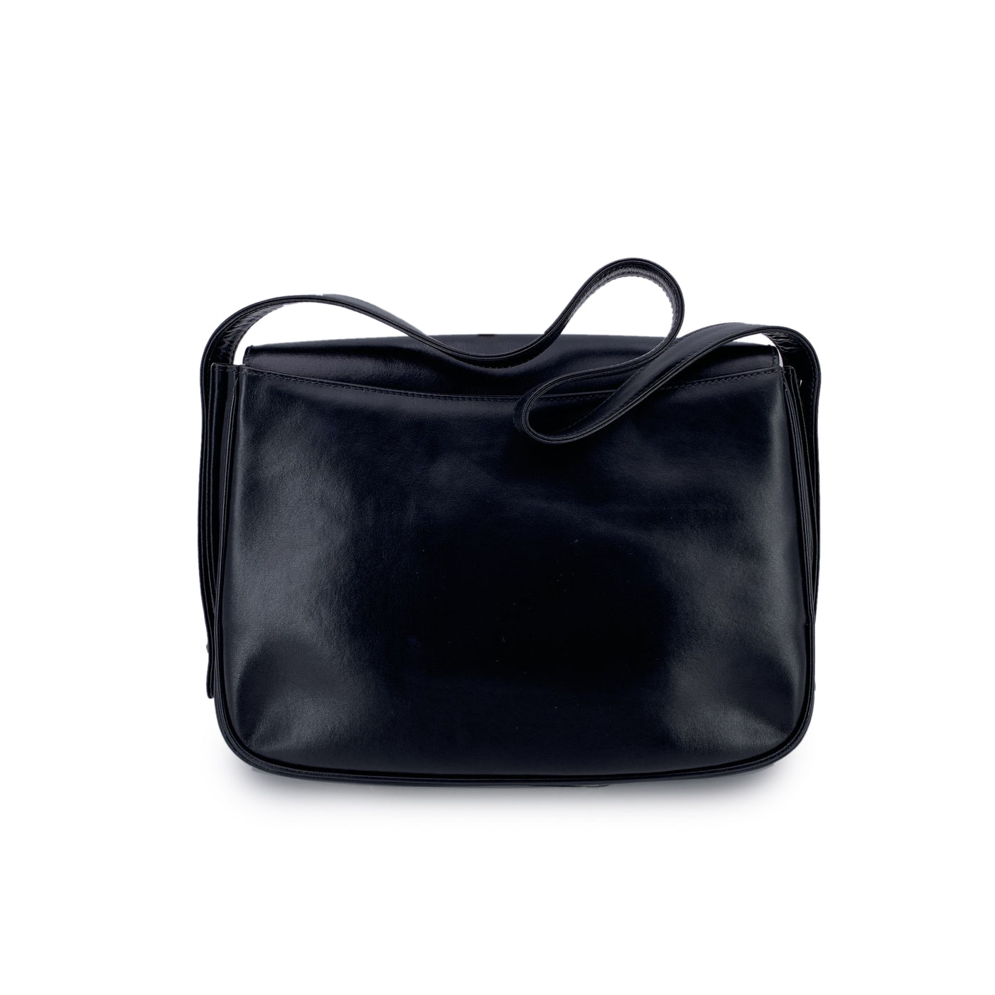 Gucci Vintage Black Leather GG Cut Out Flap Shoulder Bag